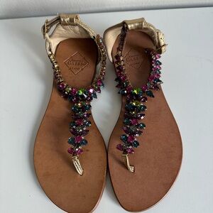 Brand new Caruso Gold Sandals with Jewel Accents